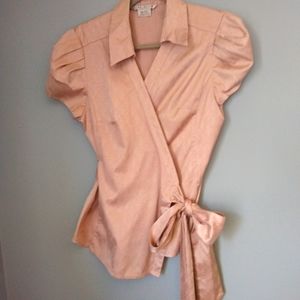 Sparkly Light Pink Wrap Shirt Party Evening Wear Petite XL Cap Sleeves